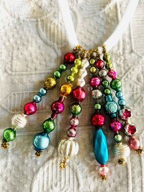Mini Vintage Repurposed  holiday Christmas ornaments, mercury Glass bead icicle